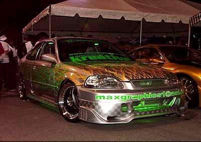 2_Cars Honda Civic From The Fast And The Furious   Silver With Green Checkers